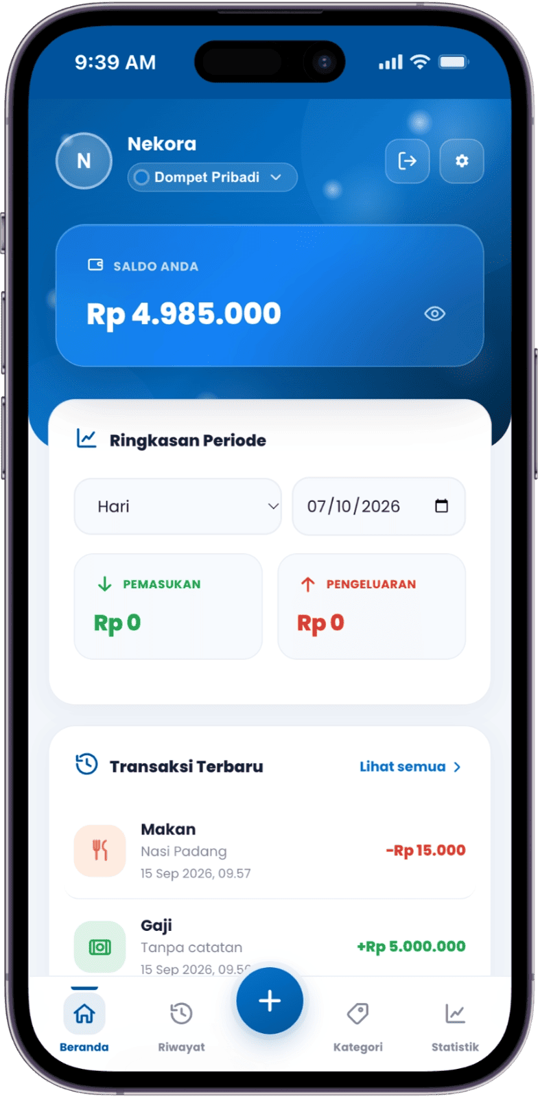Tampilan aplikasi Nekora